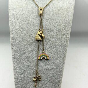 Vintage unicorn, fairy, enamel rainbow zipper necklace